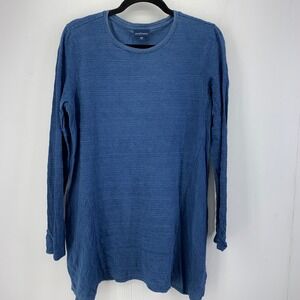 Pure Jill Indigo Sharkbite Tunic Top Womens Medium Lagenlook Coastal Relaxed